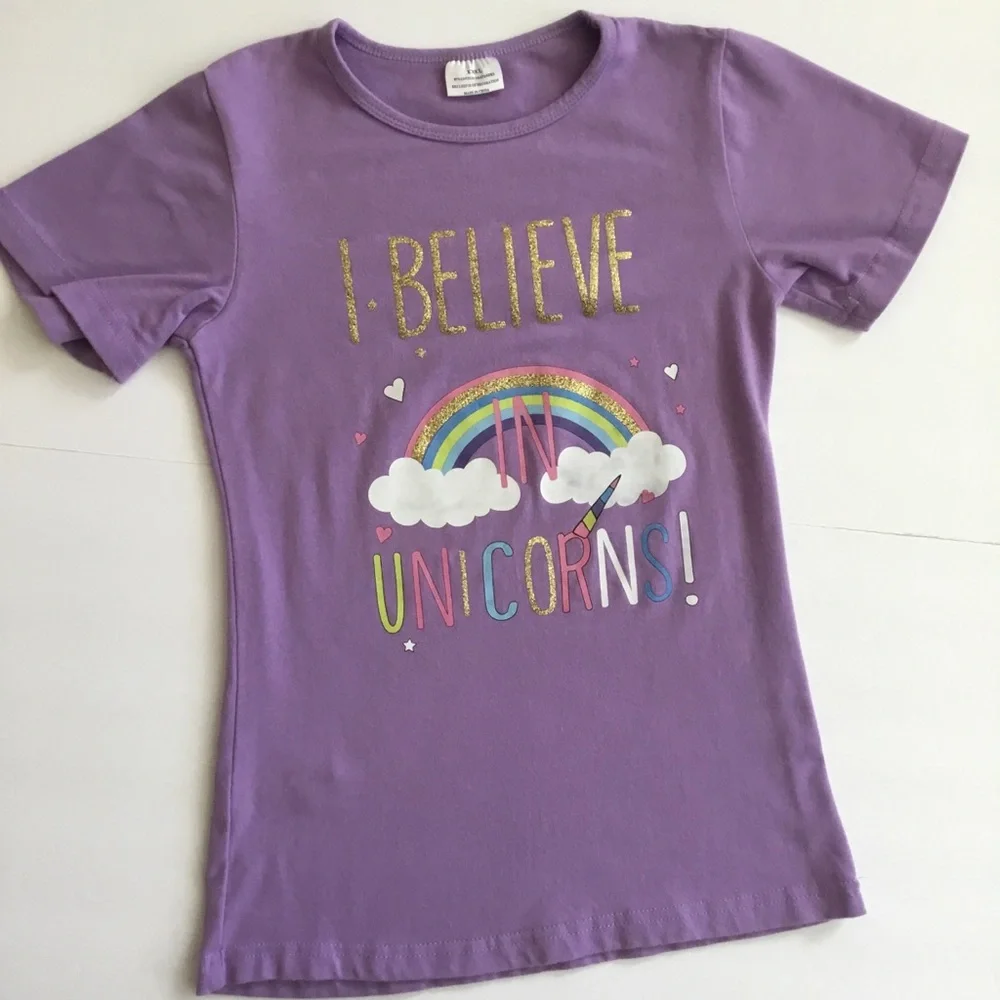 Girl’s Unicorn T-Shirt Short Sleeve Purple Size XXXL
